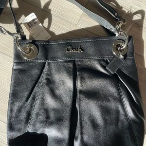 Coach Black Leather Pleated Shoulder Bag